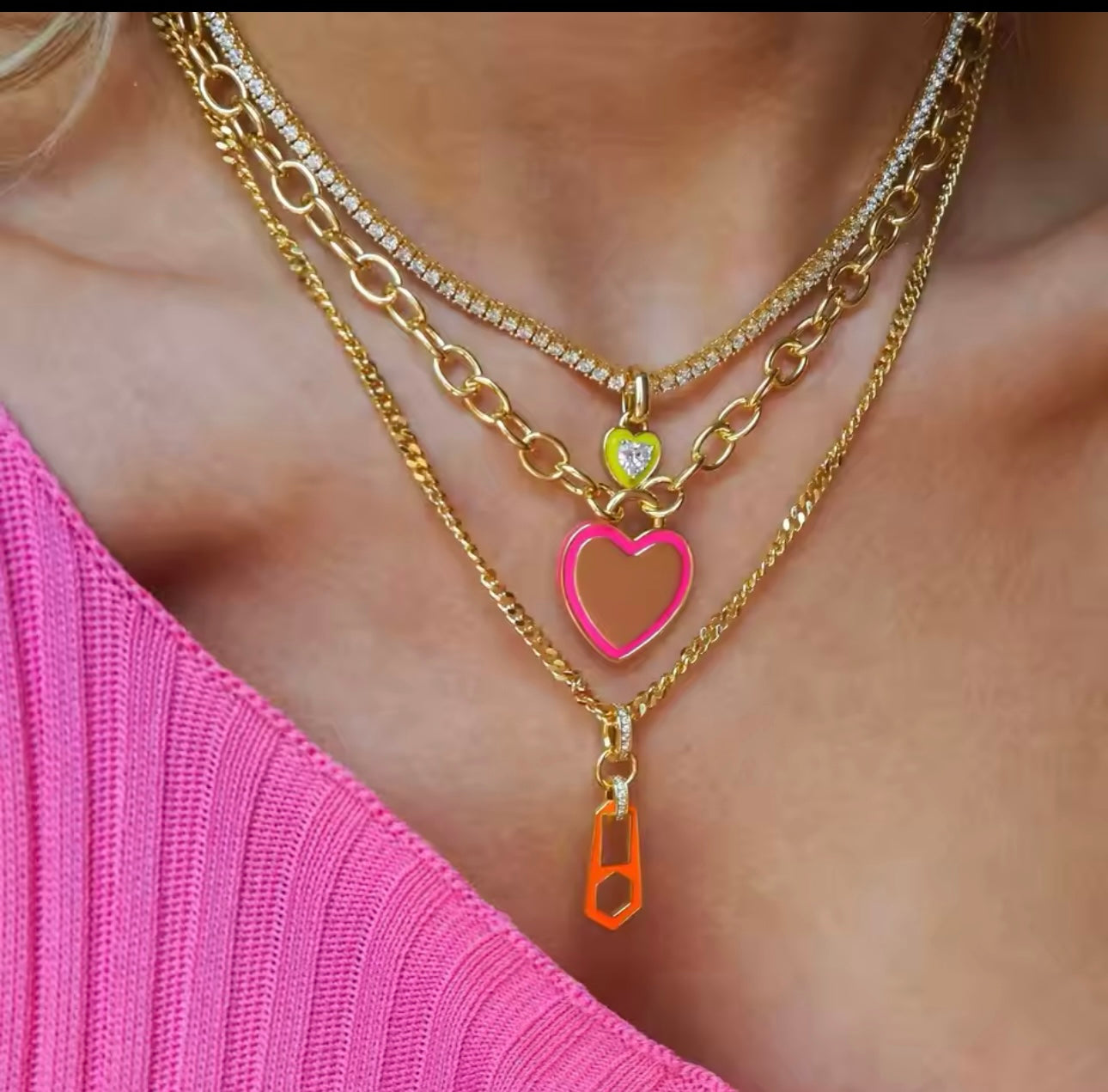 Pink Heart Glow Necklace