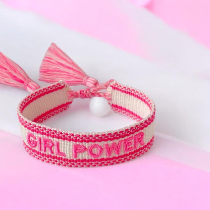 Girl Power Embroidered Woven Bracelet, Girls Frienship Bracelets
