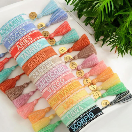 Zoadiac Woven Embroidered Bracelets,  Woven Custom Bracelets, Zodiac Bracelets