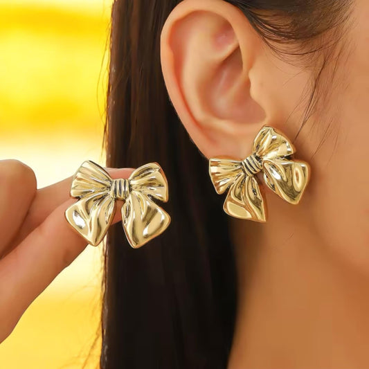 Golden Bow Charm Earrings for Women, Earrings Dangle for Women, Trendy Stud Statement Earrings for Women