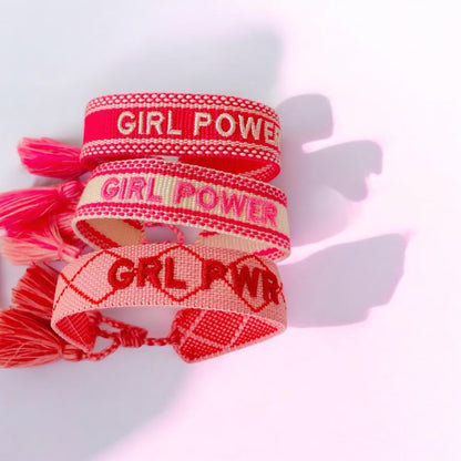 Girl Power Embroidered Woven Bracelet, Girls Frienship Bracelets