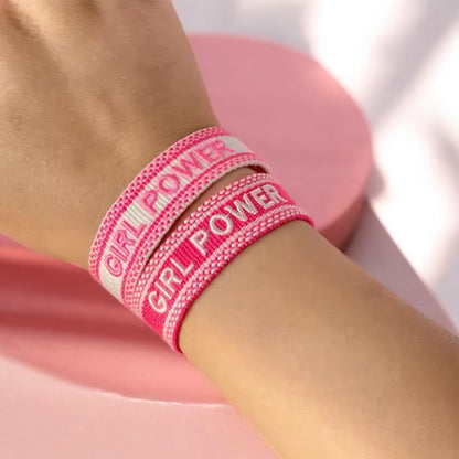 Girl Power Embroidered Woven Bracelet, Girls Frienship Bracelets