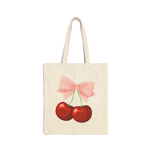 Sweet Cherry Bow Tote Bag, Graphic Tote Bag, Trendy Tote Bag, Aesthetic Tote Bags