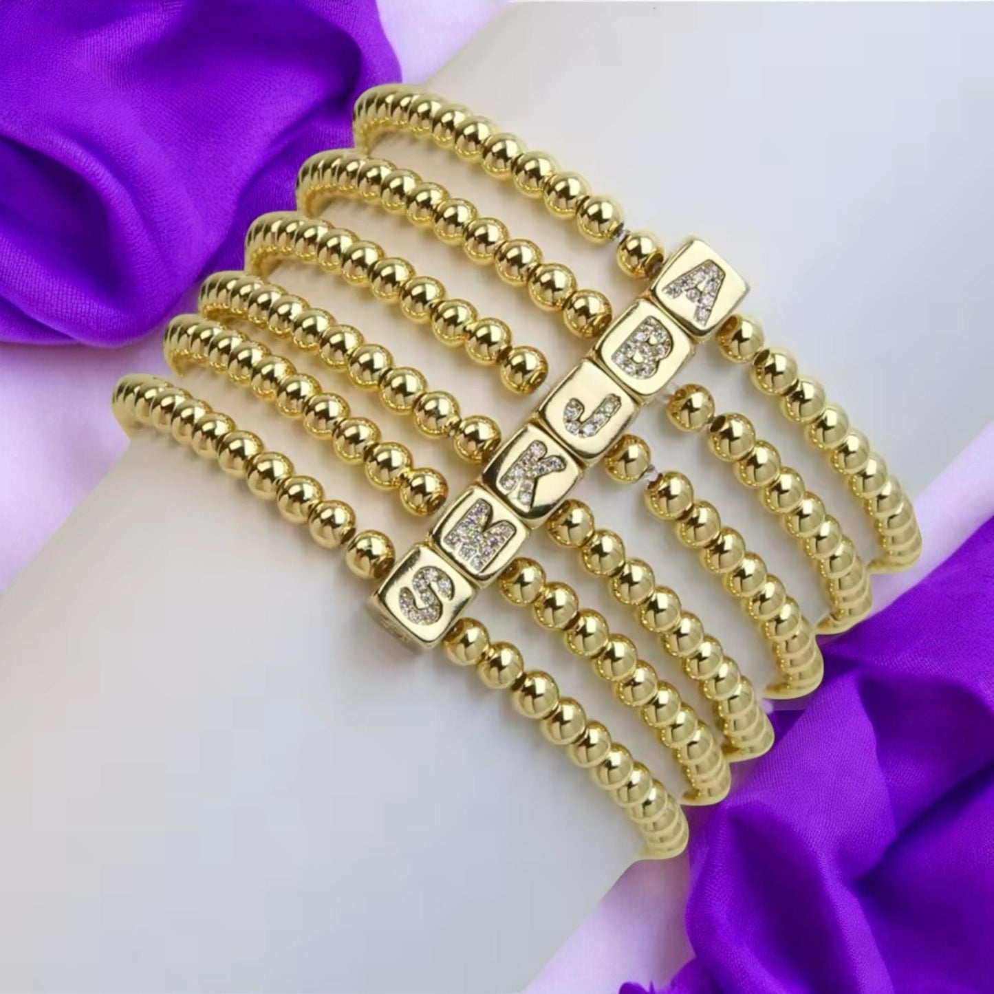 Golden Initial Beaded Bracelets, Beaded Custom Bracelets, Inspirational Custom Bracelets