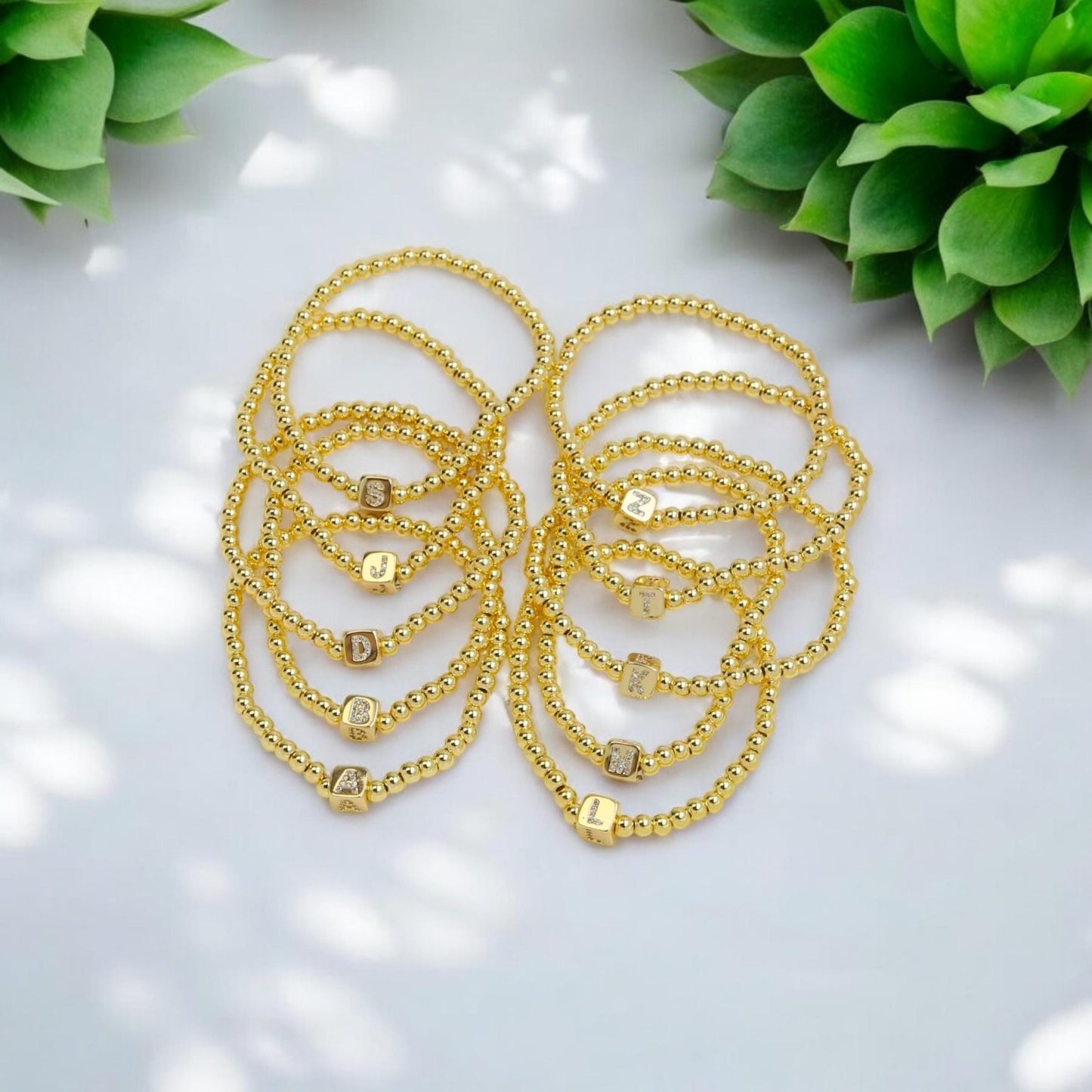 Golden Initial Beaded Bracelets, Beaded Custom Bracelets, Inspirational Custom Bracelets